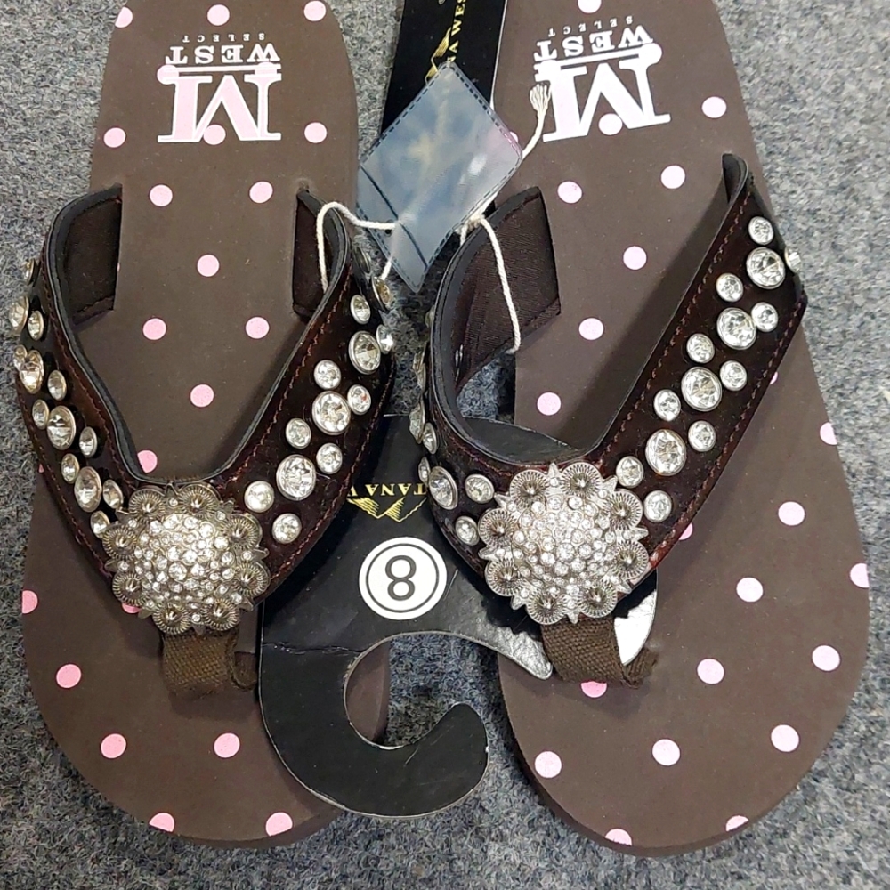 Montana West brown w/rhinestone flip flops